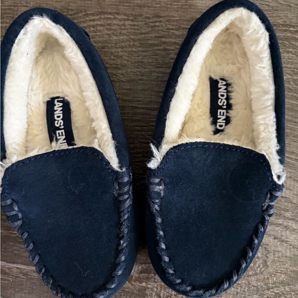 Lands' End Kids' Dark Blue Fleece-Lined Slippers